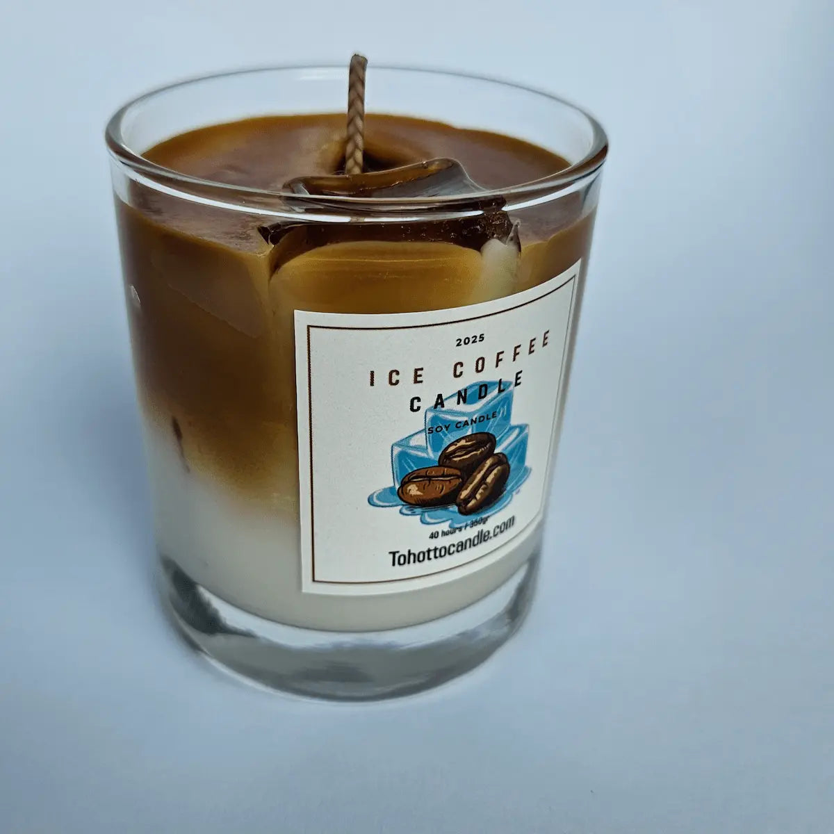 Geurkaars met koffie-ijs look handgegoten sojawas in heldere glazen pot